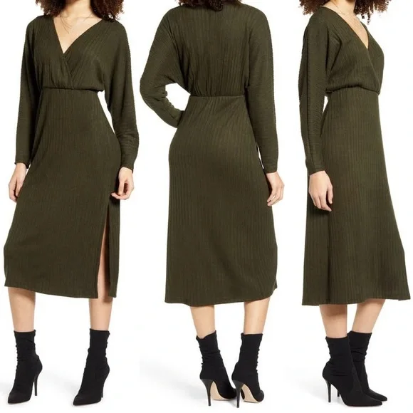 All in Favor | Dresses | All In Favor Ribbed Long Sleeve Midi Sweater Dress  | Poshmark